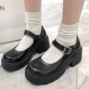 Ulalaza Mary Jane High Heels Stylish Dress Shoes for Women Ankle Lolita Gothic